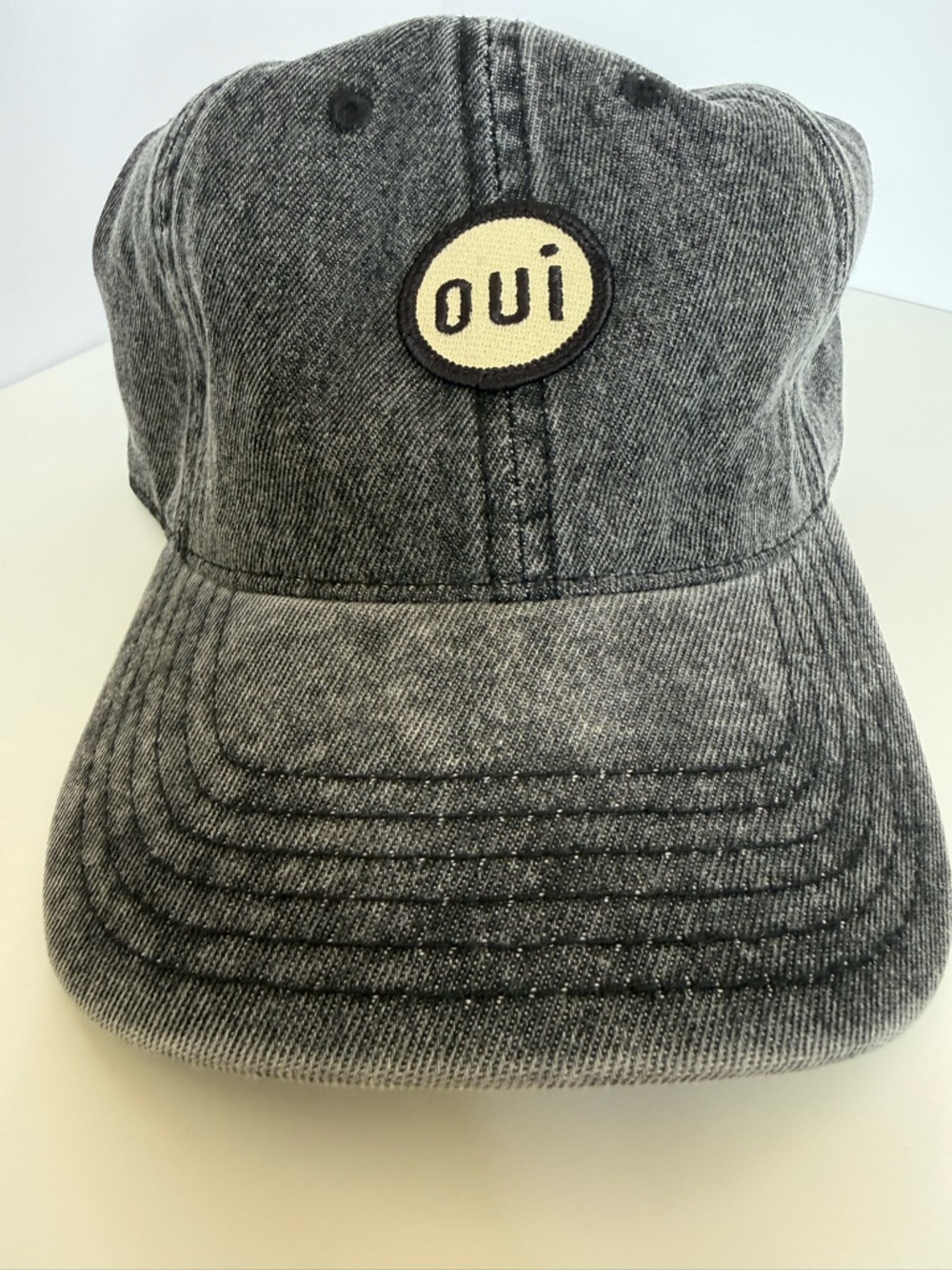 CLARE V. Oui Patch Washed Black Denim Baseball Cap - Picture 10 of 10